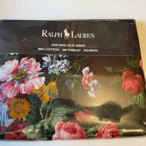 Ralph Lauren King Flat Sheet Black Isadora Pattern - new in package